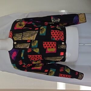 Vintage Georgiou 100% Silk Petite Cropped Jacket 6P – Abstract Boho Print